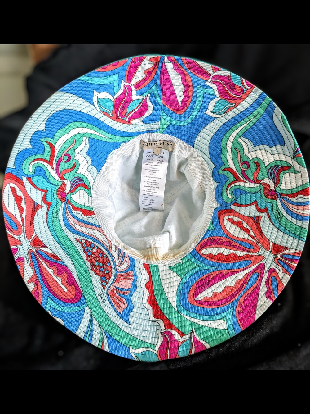 Emilio Pucci Turquoise Wide Rim Sun Hat with Multicolor Printed Brim XS